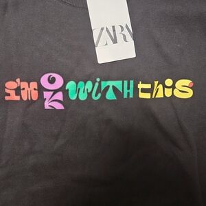 Zara Black Sweater with Multicolor Text " I'm OK with This"